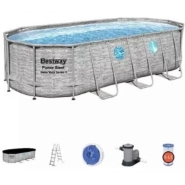 Каркасный бассейн BESTWAY POWER STEEL Ротанг 549х274х122см, 13430л + фильтр-насос 5678 л/ч, лестница, тент
